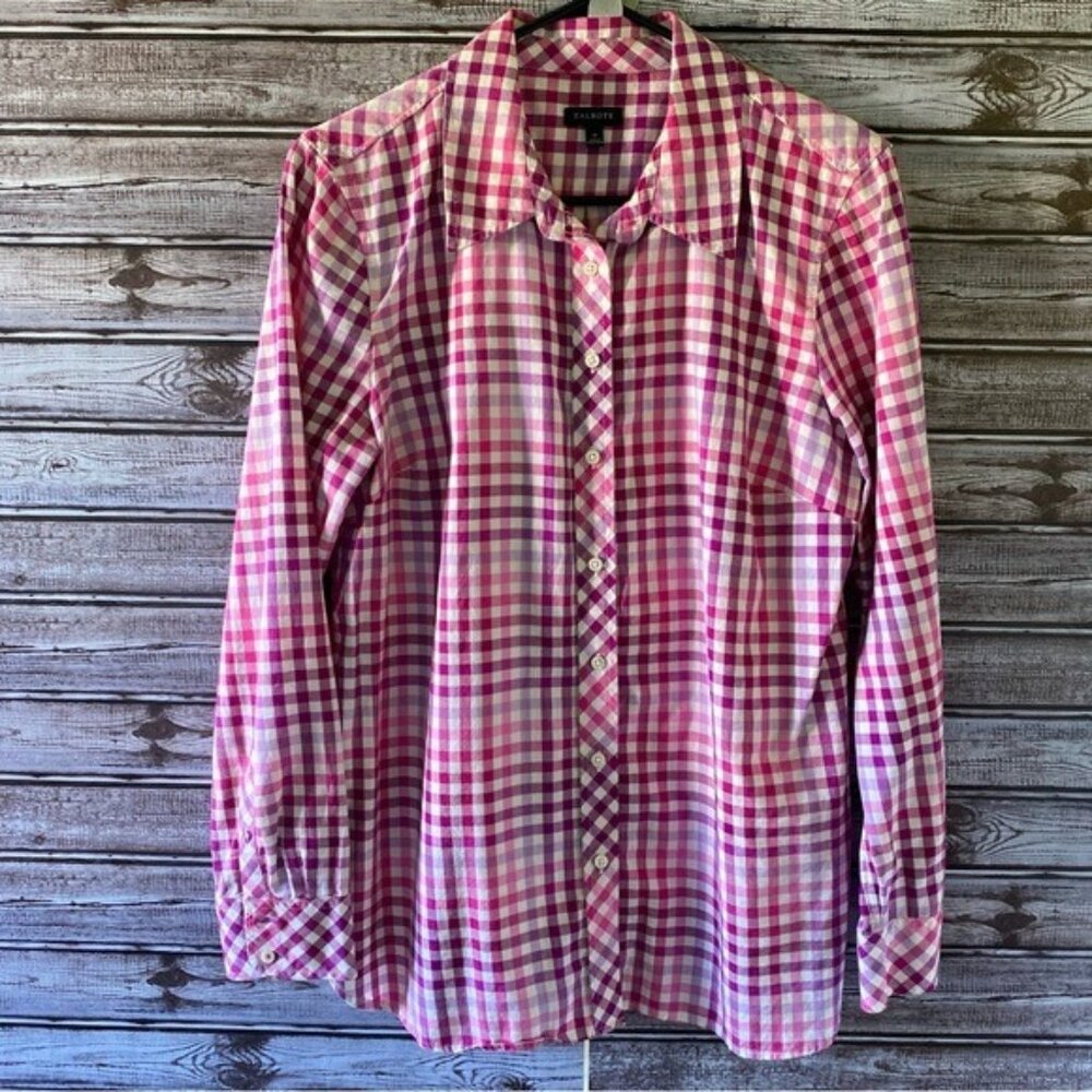Talbots Women's Gingham Long-Sleeved Button-Down‎ Shirt Size M